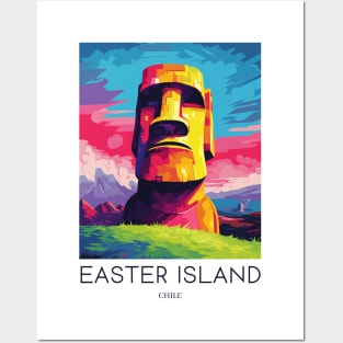 A Pop Art Travel Print of Easter Island - Chile Posters and Art